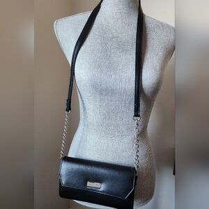 Kenneth Cole Reaction Black Leather Crossbody with Silver Chain Strap